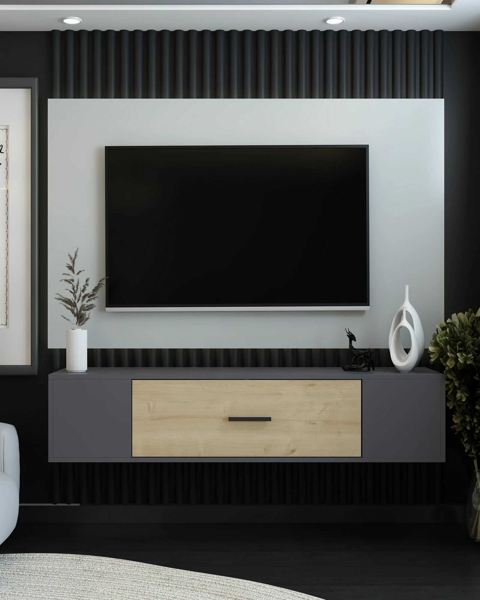 Komodë TV Skye Decor, antracit, lisi sapphire