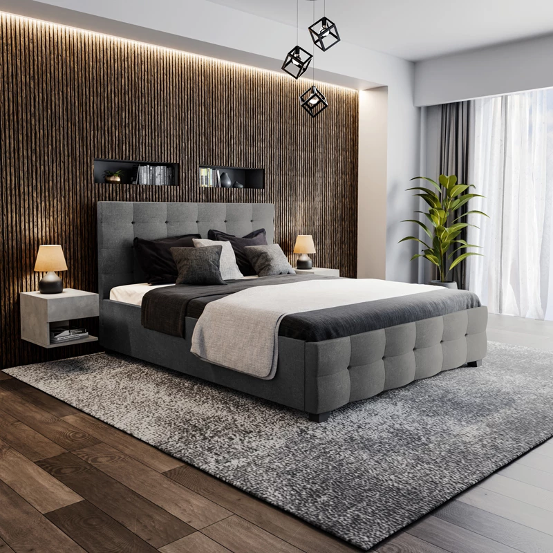 Krevat dopio Roi me hapësirë ruajtëse, ngjyrë gri e errët, 160x200cm