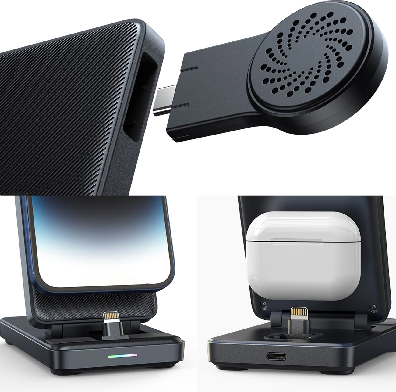 Stacion karikimi 4-në-1 Joyroom JR-WQS02 për iPhone, AirPods, Apple Watch, i palosshëm, i zi