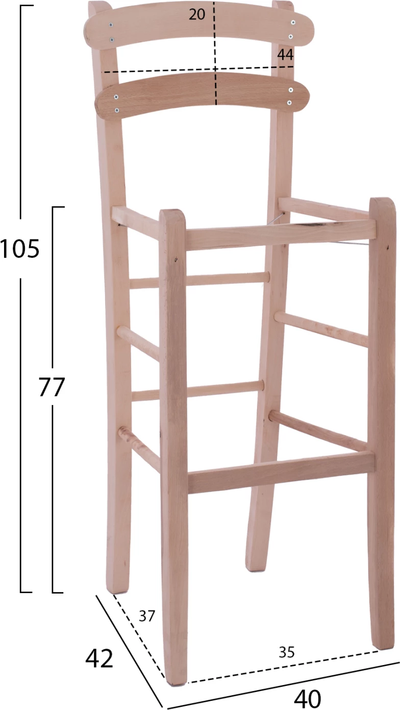 Karrige për bar prej druri e papërfunduar, FH5579.04, pa krahë, e lartë