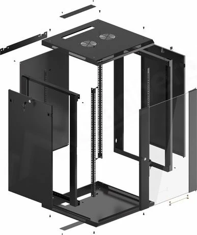 Kabinet rack i varur 19\" Lanberg WF01-6618-10B 18U 600x600x907 mm 60 kg, i zi