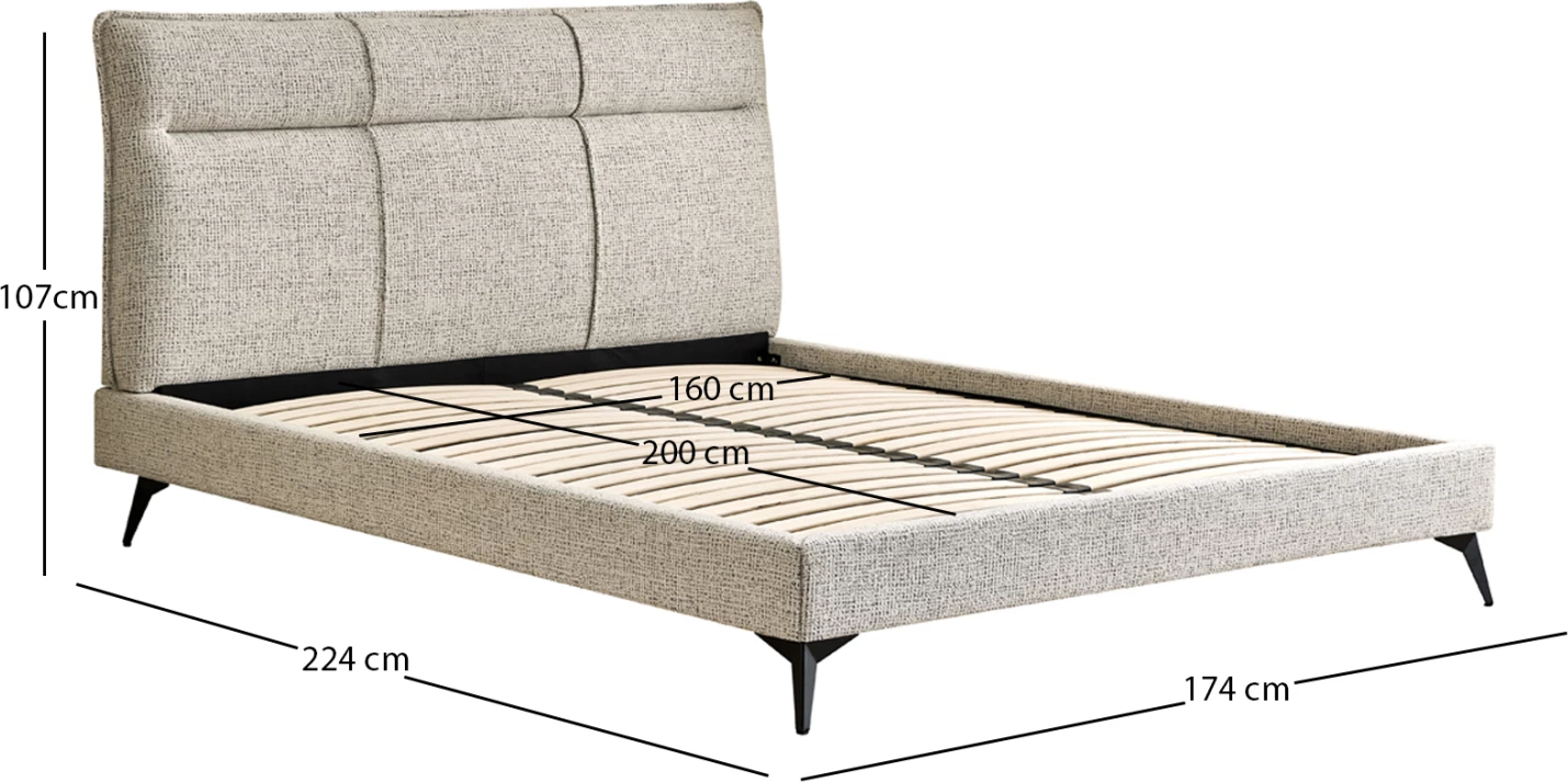 Krevat dopio LIGNUM, stof bezhë, këmbë metalike të zeza, për dyshek 160x200cm