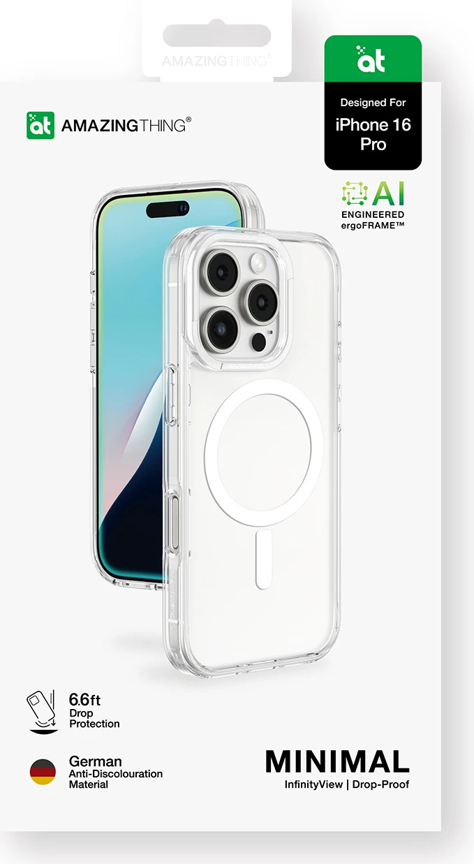 Mbështjellës AmazingThing Minimal Mag Case me unazë magnetike për iPhone 16 Pro, Transparent