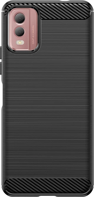 Mbështjellës Hurtel Carbon Case për Nokia C32, silikon, i zi