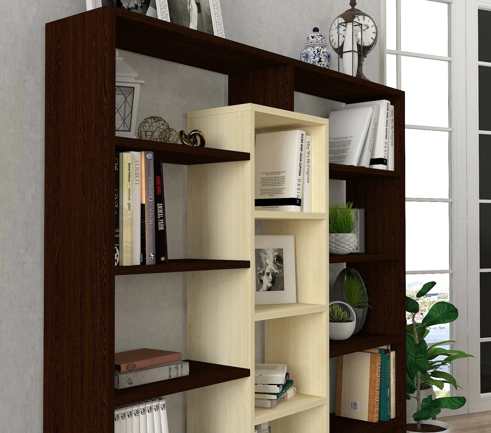 Raft librash Hanah Home, Ample, ngjyrë lis dhe kafe, 125x135.7x22cm