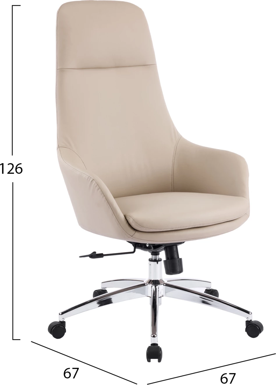 Karrige zyre BEKKER, lëkurë PU bezhë, bazë kromi, 67x67x126cm