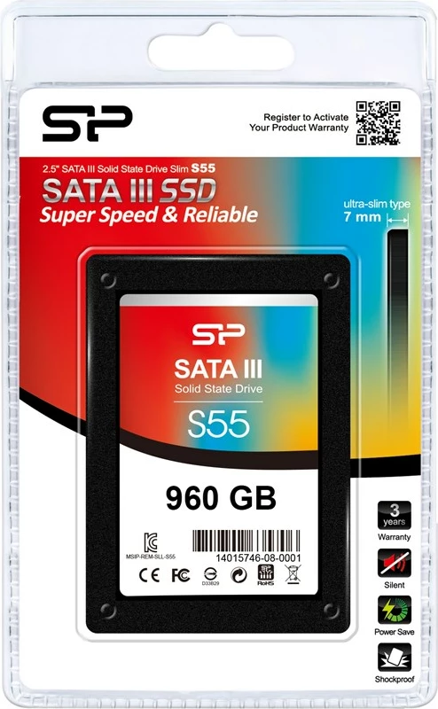 SSD Silicon Power Slim S55, 960 GB, 2.5", SATA III, e zezë