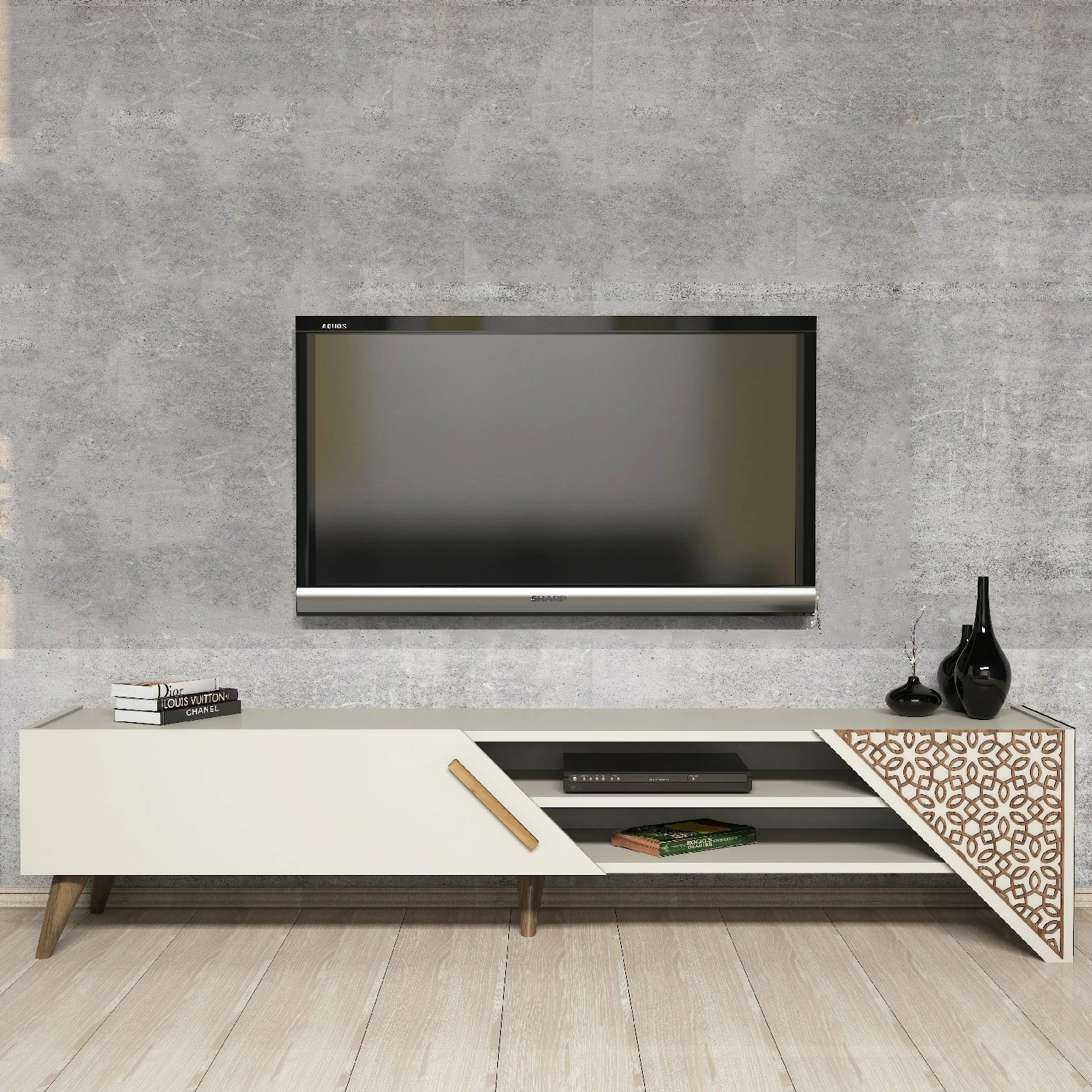 Komodë TV Skye Decor, Beril 2, ngjyrë krem