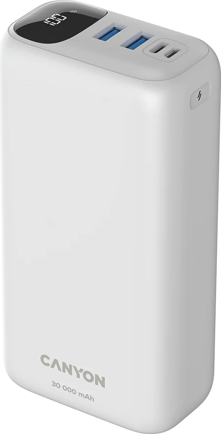 Power bank CANYON PB-301 30000 mAh, PD 20W, QC 3.0, LED ekran, i bardhë