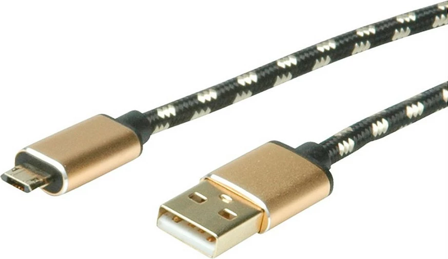 Kabllo USB ROLINE 11.02.8819, USB-C në Micro-USB B, 0.8 m, USB 2.0, zi/ari