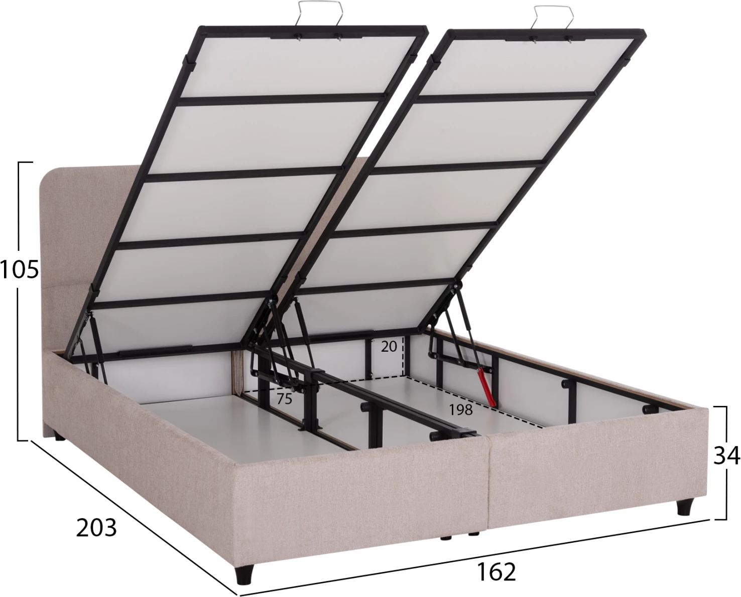 Krevat dopio me hapësirë për depo, stof bezh, DOLORES FH631.32, për dyshek 160x200cm