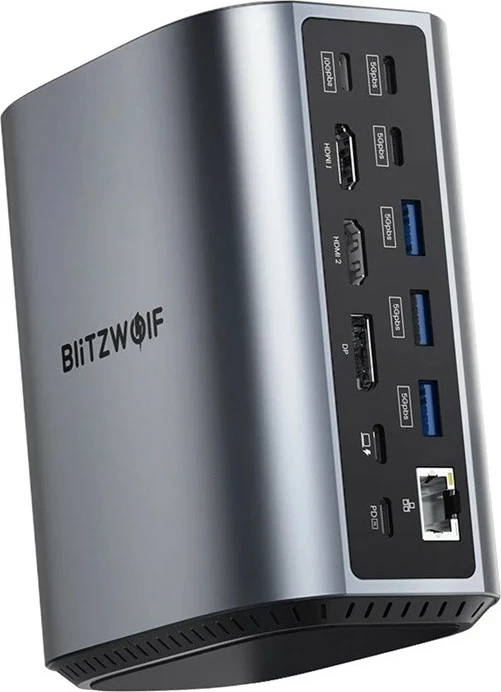 Doking stacion BlitzWolf 17n1, 2x HDMI, DP, 4x USB-C, PD 100W, RJ45, gri