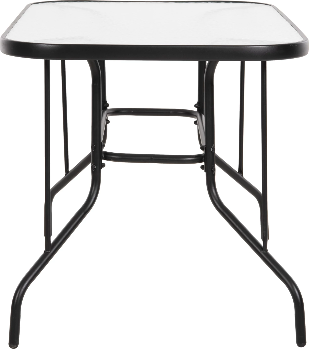 Tavolinë metalike për jashtë ADAM, e zezë me sipërfaqe xhami të forcuar, 120x70x70H cm