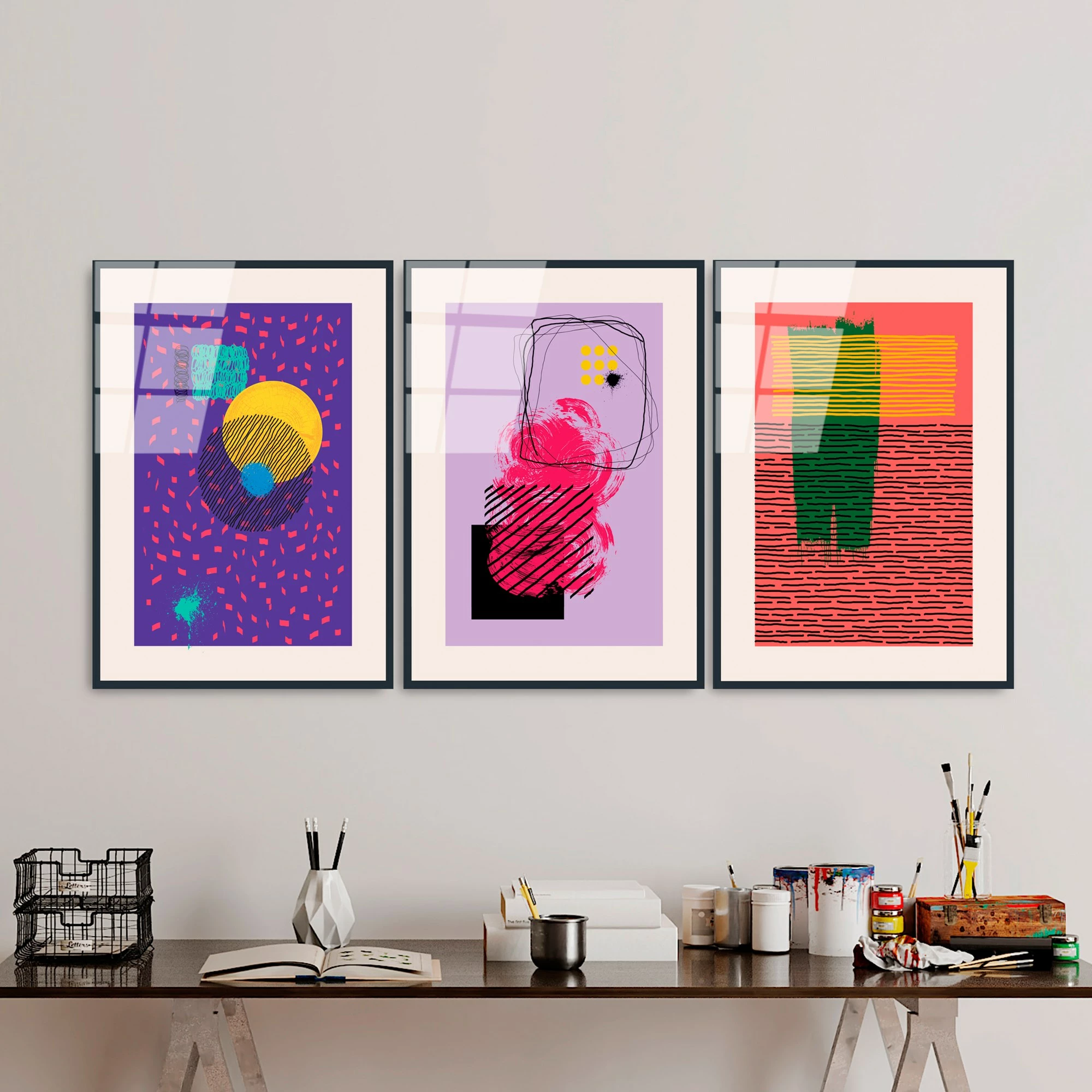 Pikturë dekorative xhami e temperuar (3 copë), Wallity, UV-940, 45x65 cm