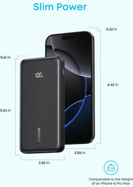 Powerbank Anker Zolo A110D 10000mAh 22.5W me kabllo USB-C të integruar, e zezë