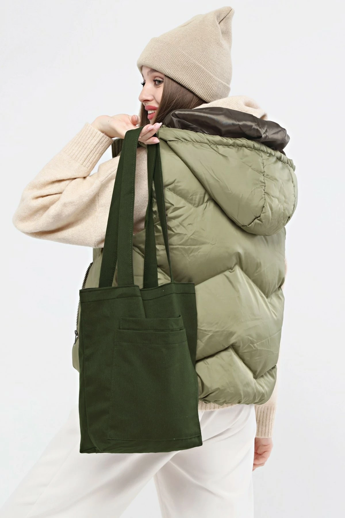 Çantë tote Zoozie Bags, ngjyrë e gjelbër e errët, 2115