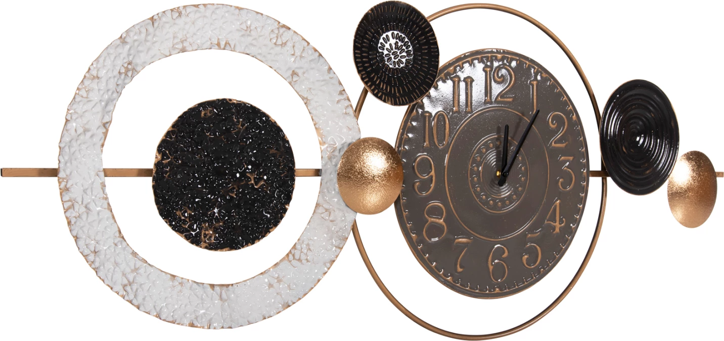 Orë muri metalike, ngjyrë gri, me tregues të zinj dhe numra të artë, FH4198, 117x49H cm