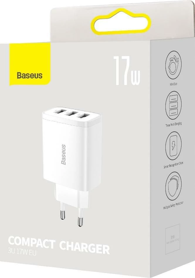 Karikues muri Baseus CCXJ020102 3x USB-A 17W 3.4A, i bardhë, 1 copë