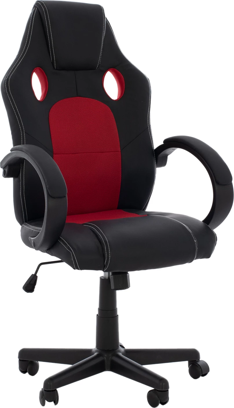 Karrige për zyre gaming bucket FH1041.01, e zezë me rrjetë të kuqe, 60x68x117