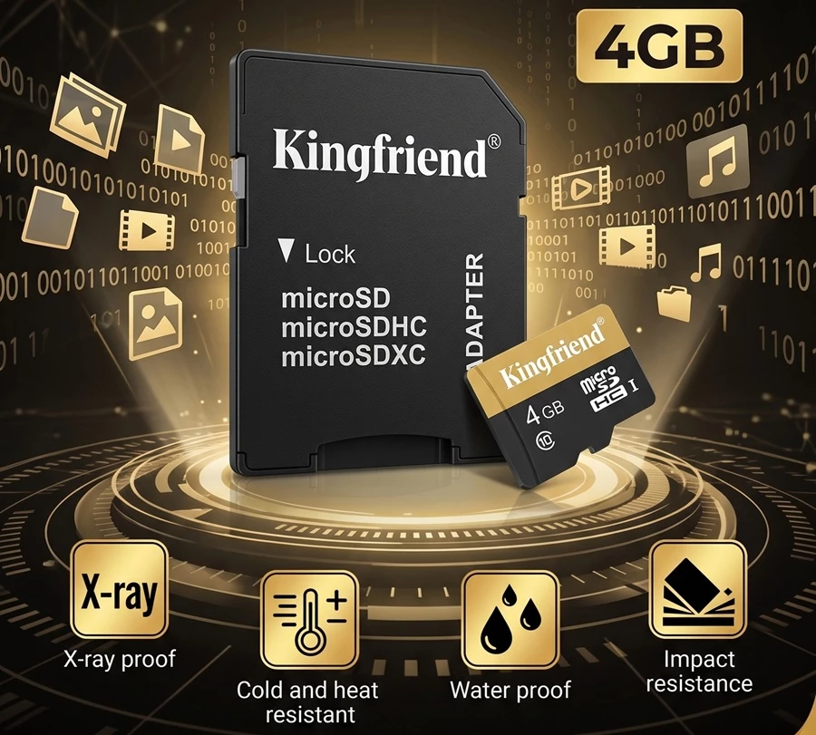 Kartë Kujtese MicroSDHC Kingfriend 4GB Class 10, me dizajn modern dhe funksional, për përdorim të përditshëm, ngjyrë e zezë