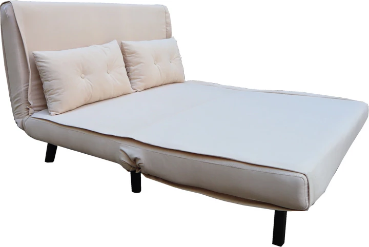 Divan-krevat Josuane, dy vendesh, kadife bezhë, këmbë druri të zeza, 122x80x81cm