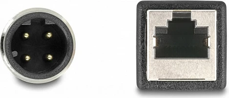 Kabllo adapter DeLOCK M12 D-coded 4-pin (mashkull) në RJ45 (femër), 0.5 m, e zezë