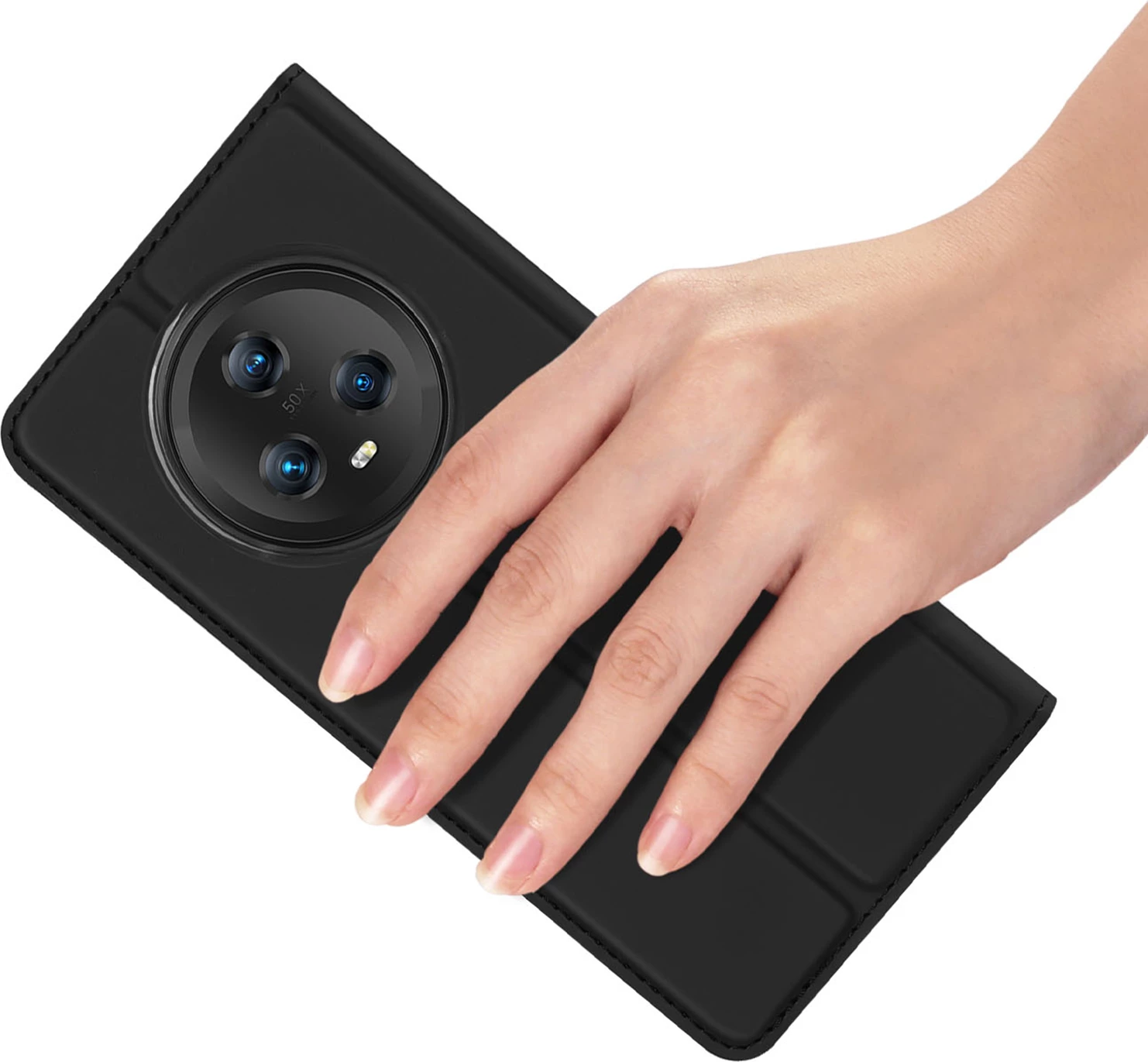 Mbështjellës Dux Ducis Skin Pro për Honor Magic5, me kapak, xhep kartele dhe funksion standi, i zi