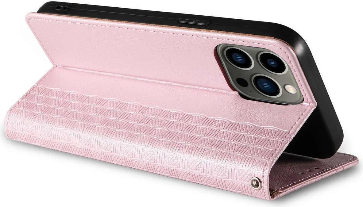 Mbështjellës Hurtel Magnet Strap Case për iPhone 14 Plus, me portofol, stand dhe rrip dore, Rozë