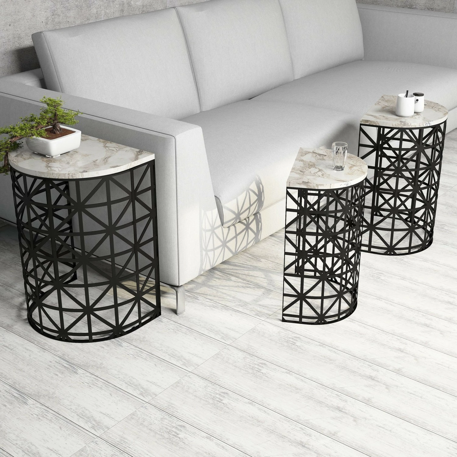 Set tavolinash të mbivendosura (3 copë), Skye Decor, stil mermeri i bardhë