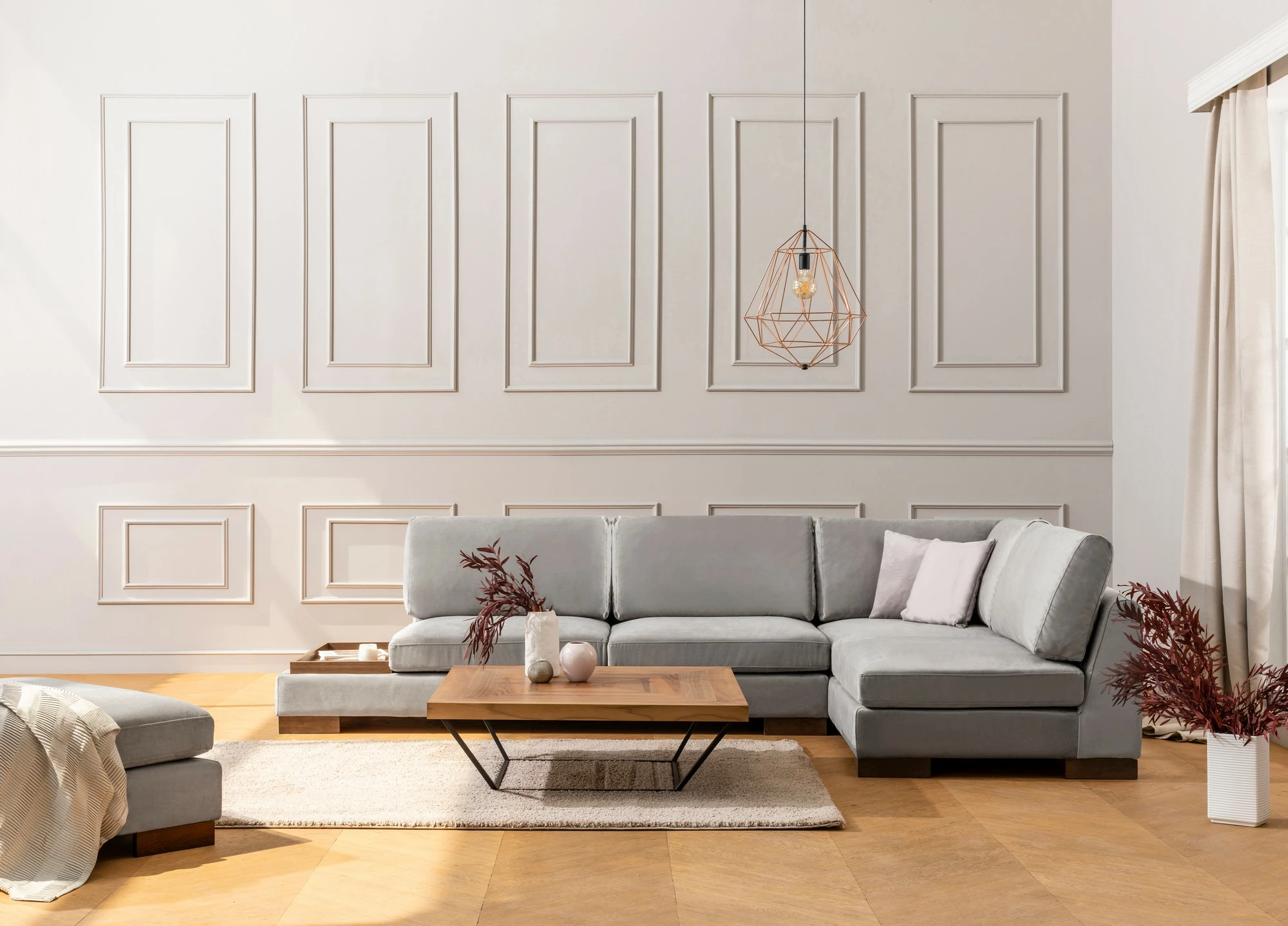Këndare Atelier del Sofa Tulip, këndore e djathtë pa pouf, ngjyrë gri e çelët