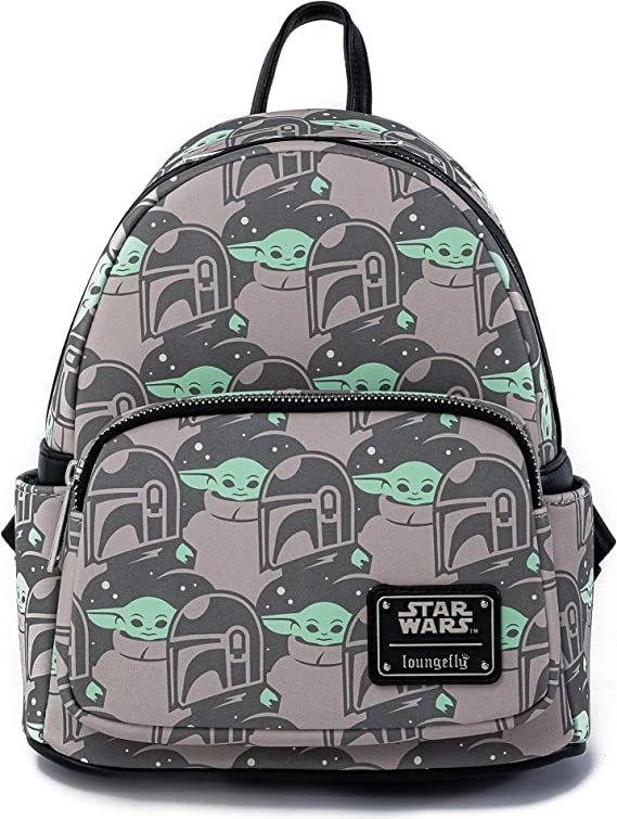 Mini çantë shpine Loungefly Star Wars The Child AOP, 22.9 x 26.7 x 11.5 cm, gri/zezë