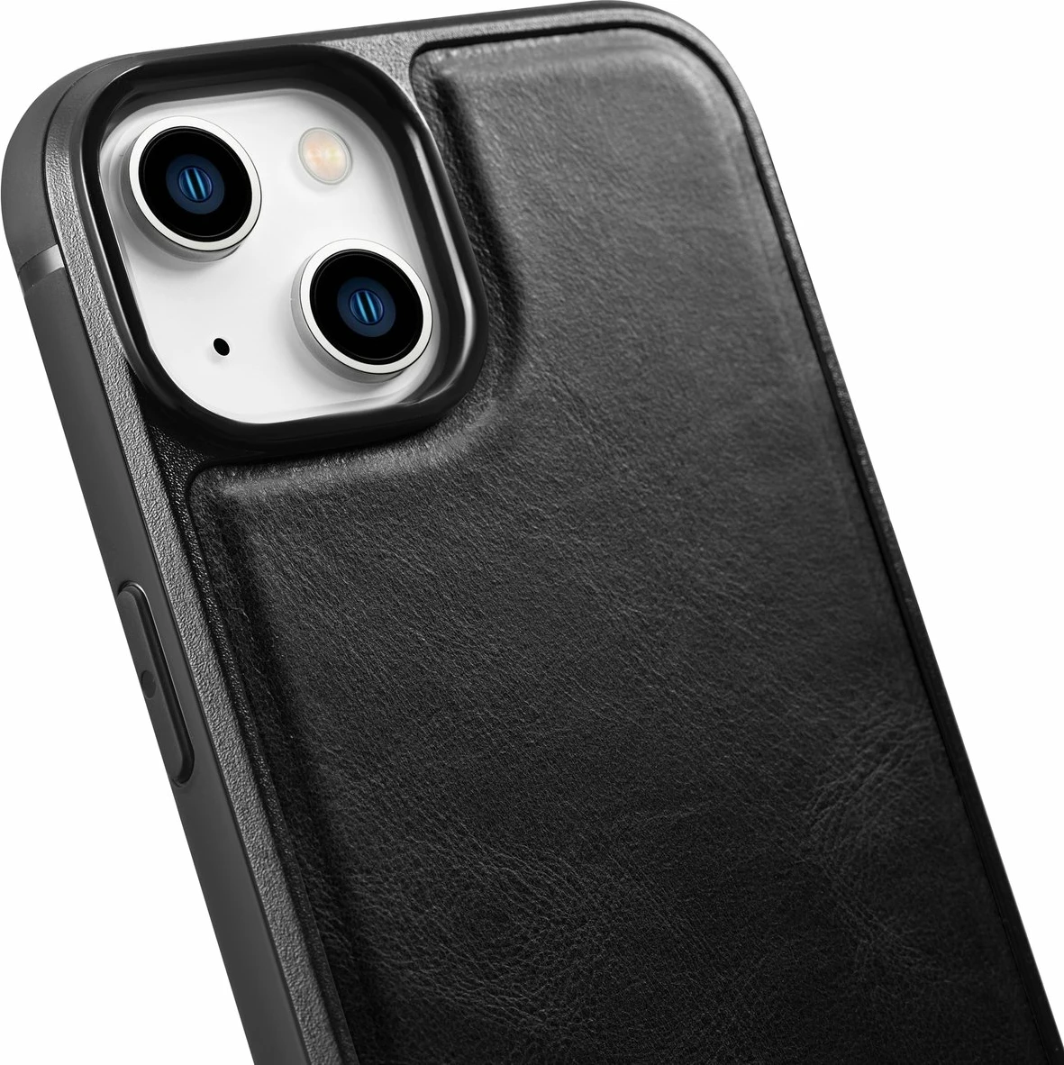 Mbështjellës iCarer për iPhone 14 Plus, lëkurë natyrale, e zezë