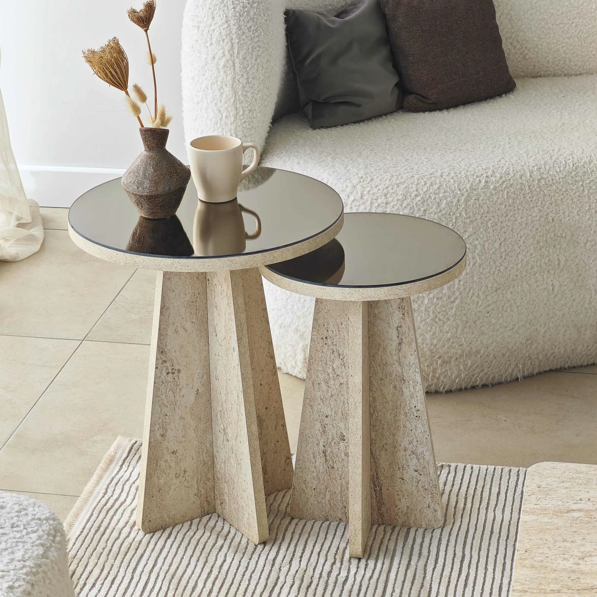 Set tavolinash anësore Skye Decor, Luna - Travertine