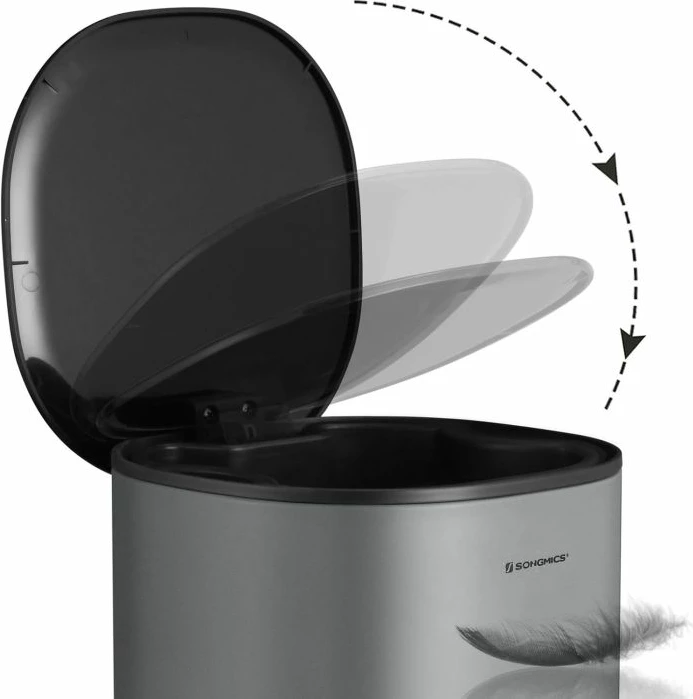 Kosh mbeturinash me pedal SONGMICS LTB14GS 5 L, çelik inox, me enë të brendshme, gri/zi