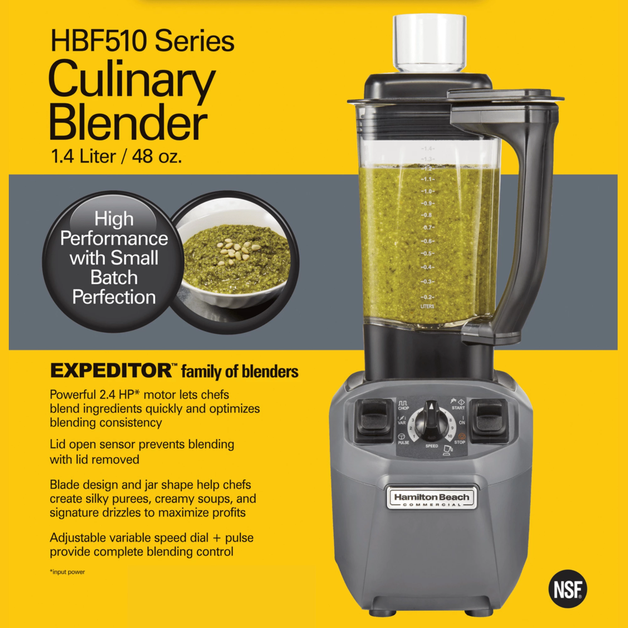 Blender kulinar, Hamilton Beach Commercial, EXPEDITOR510, 1.4 L, motor 2.4 HP, enë copoliester, tehe çelik inox