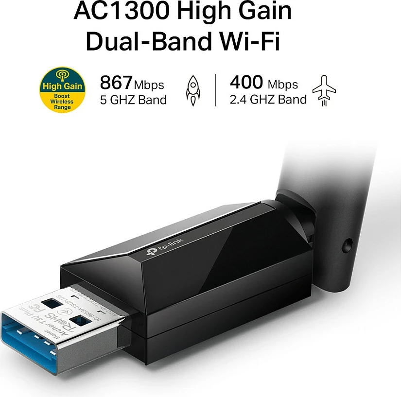 Adapter Wi-Fi TP-Link Archer T3U Plus, USB, Wi-Fi 5, 867 Mbps, i zi