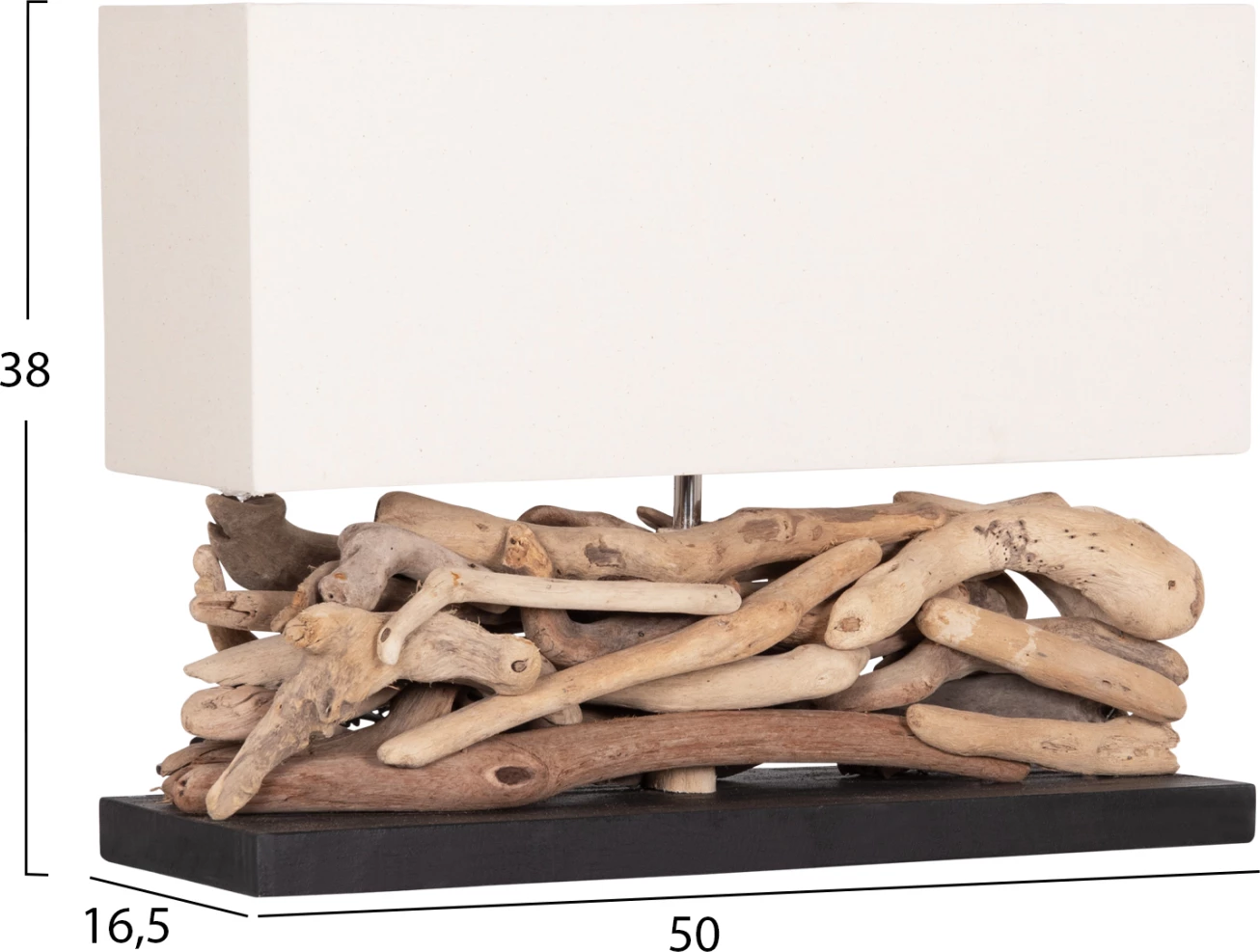 Llambë tavoline drejtkëndëshe TWIGGY, dru bregdeti, kapak i bardhë, 50x16.5x38cm