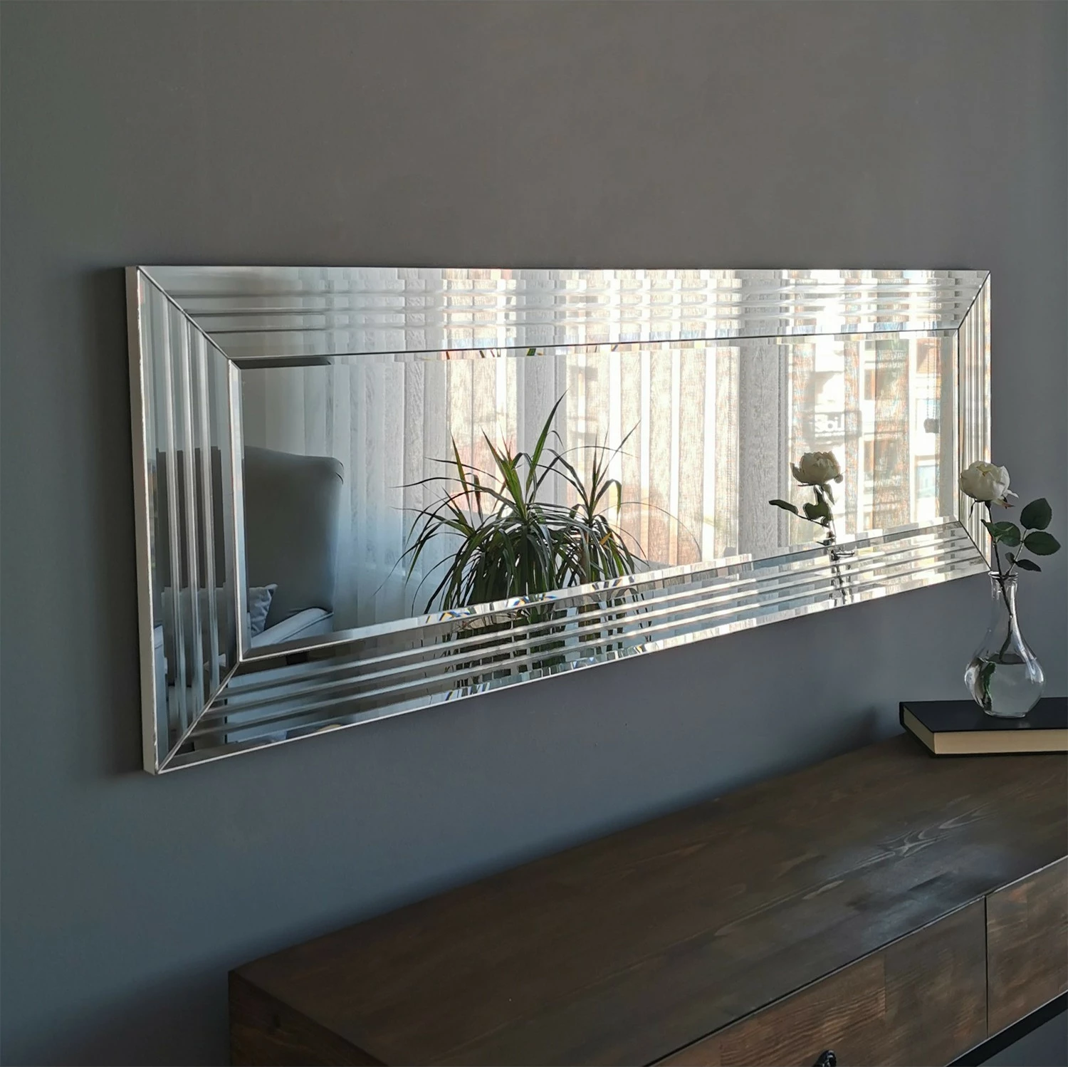 Pasqyrë moderne Hanah Home, A301Y, ngjyrë argjendi, 120x40x2.2cm