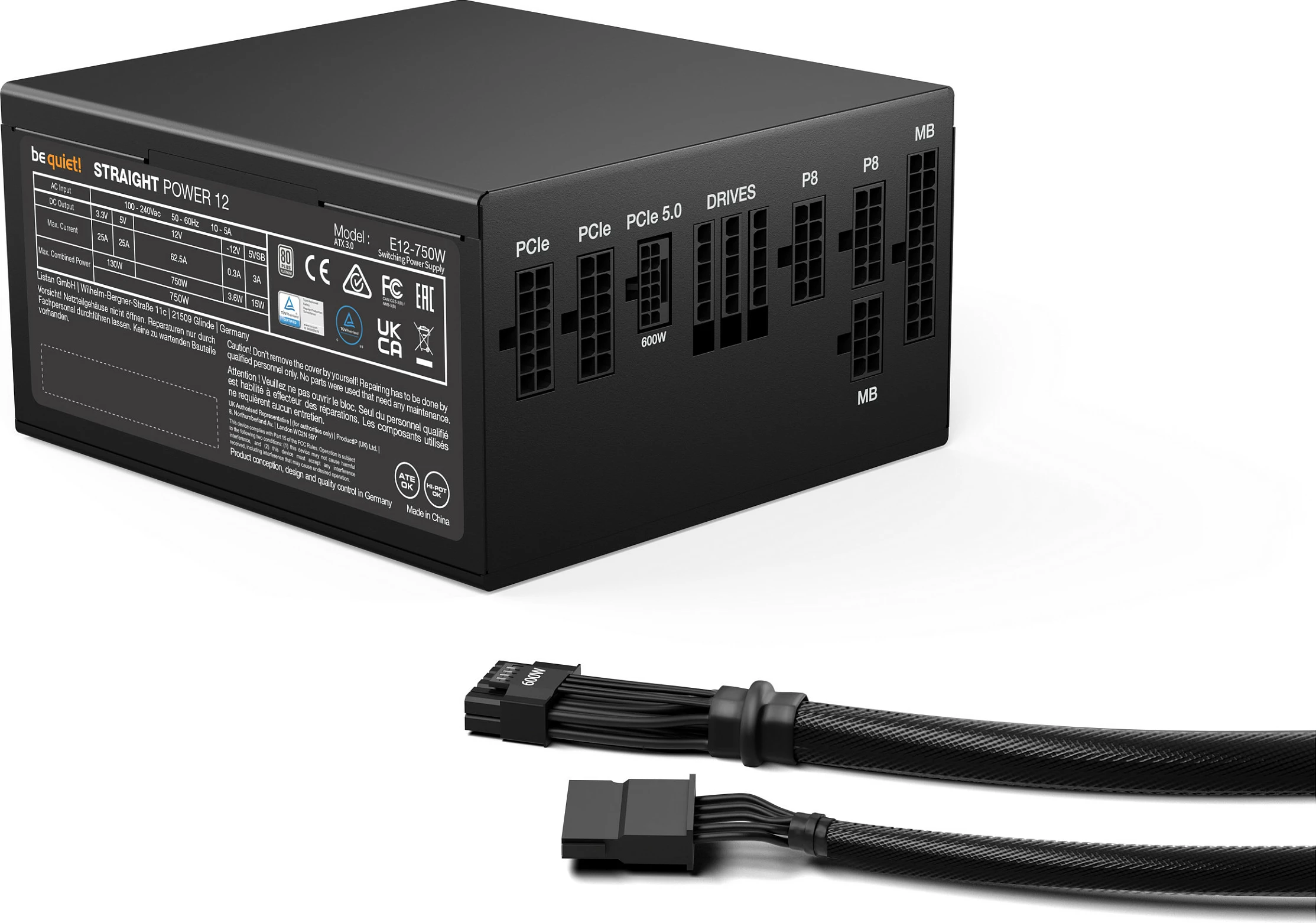 Kasë Be Quiet! Straight Power 12, 750 W, 110 - 240 V, 820 W, 50/60 Hz, 10/5 A, 130 W