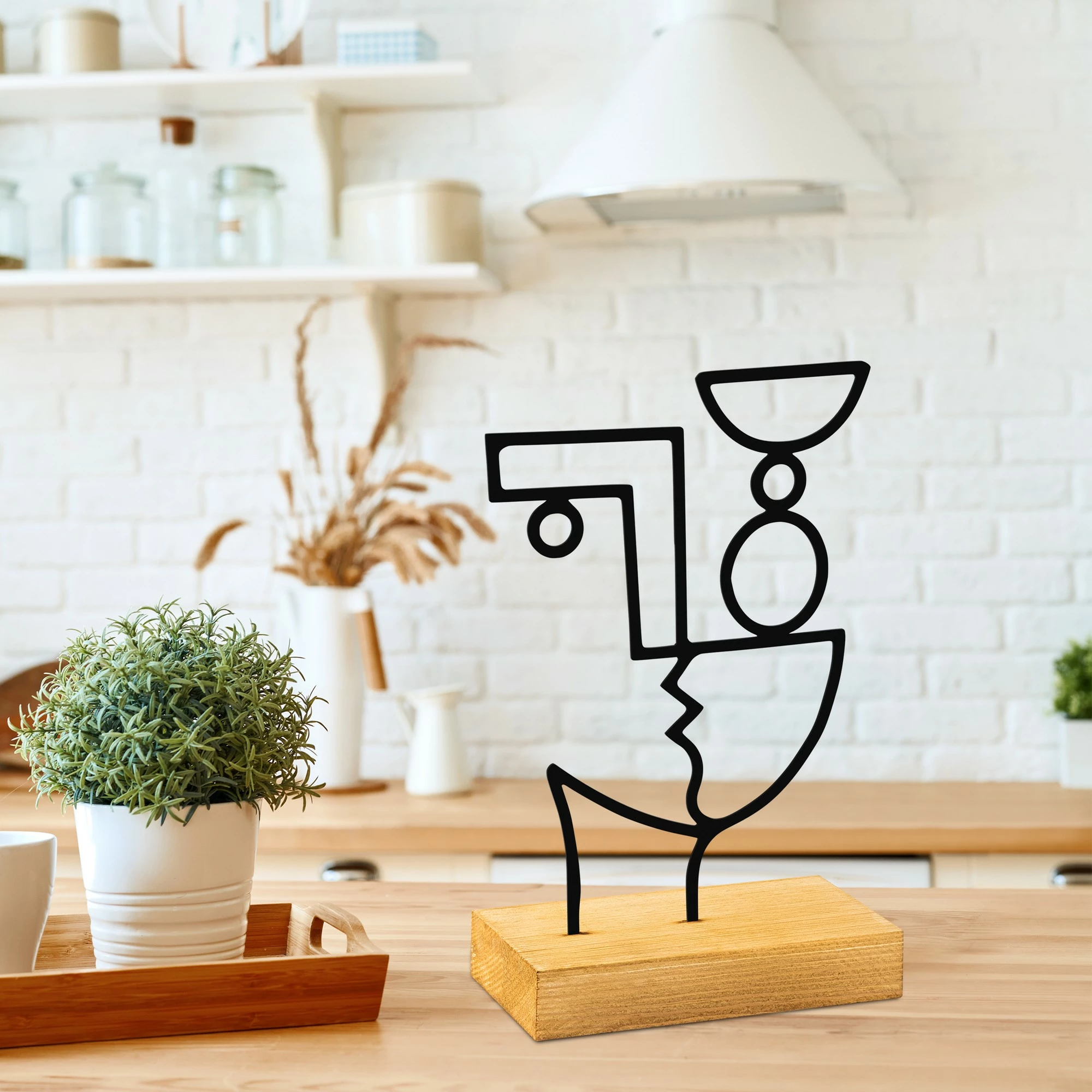 Objekt dekorativ Aberto Design, Cubik, ngjyrë e zezë dhe druri