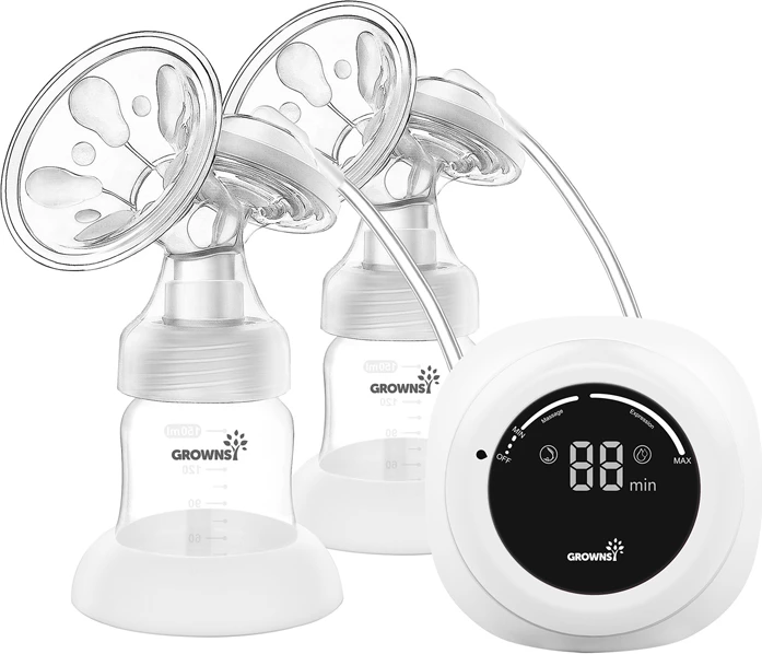 Pompë gjiri elektrike e dyfishtë Grownsy EBP01, mburojë 22 mm, bateri 2500 mAh, anti-backflow, e bardhë