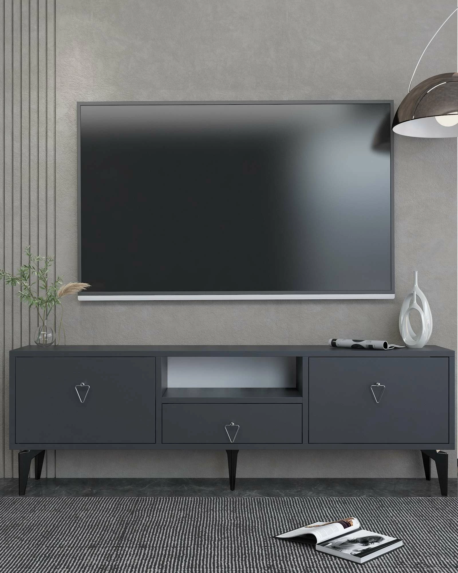 Komodë TV Skye Decor, 1302-DROP-1, antracit, argjend