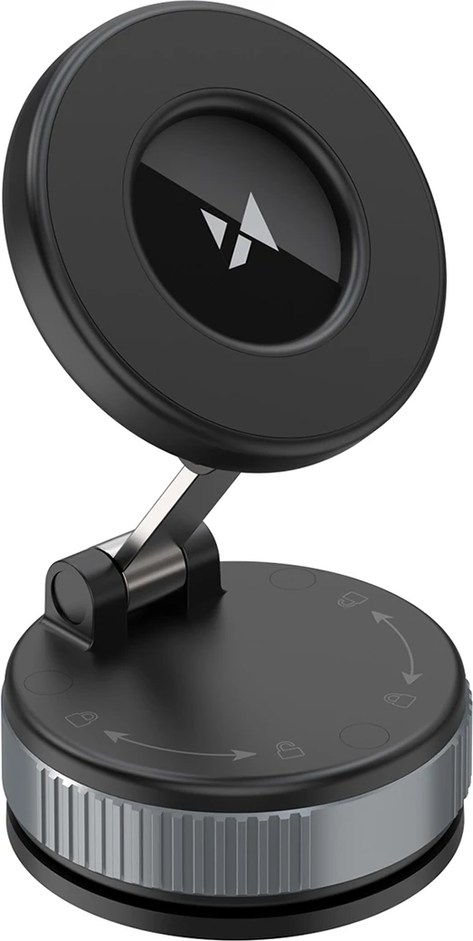Mbajtës magnetik për makinë, Wozinsky WUSM-01, kupë vakumi me mbyllje rrotulluese, rregullim 360°, kompatibil me MagSafe, për xham ose panel, e zezë
