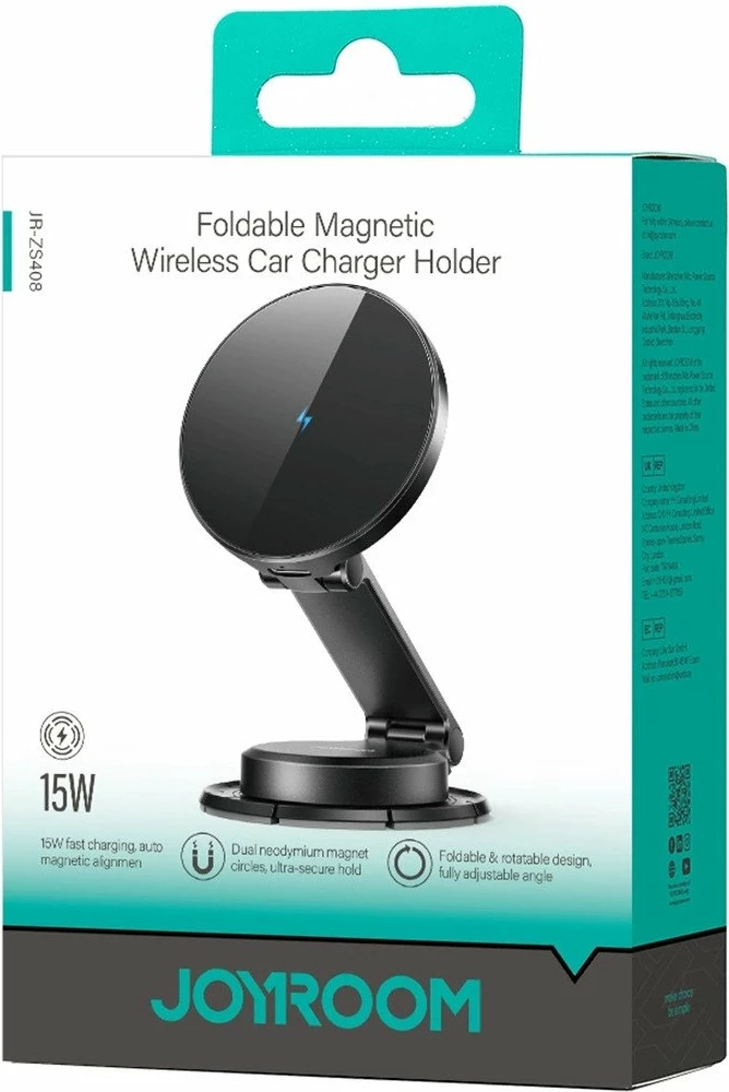 Mbajtëse magnetike për celular Joyroom JR-ZS408 me karikim pa tela 15W (Qi/MagSafe) për pult, e zezë
