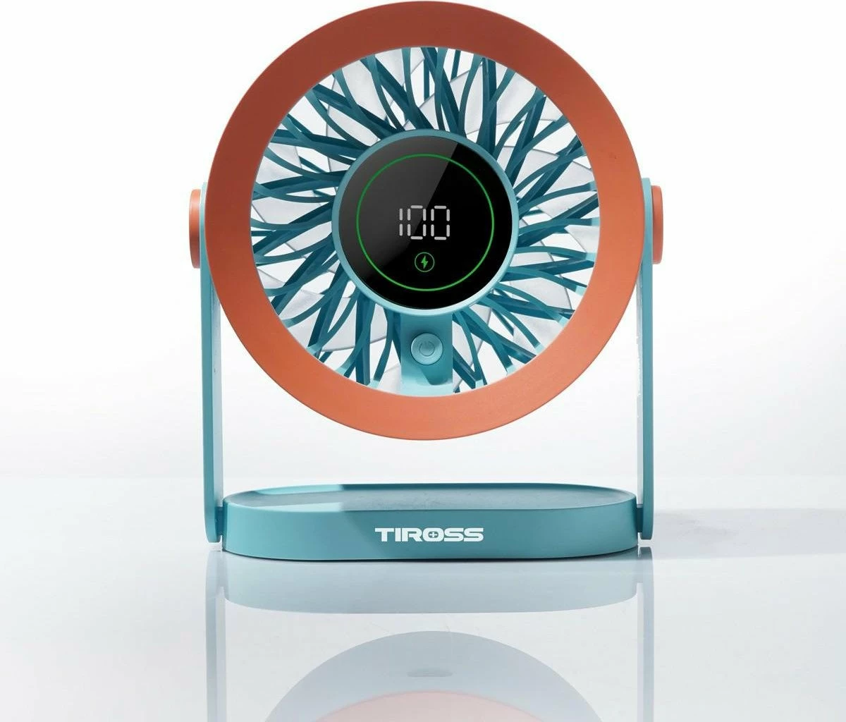 Ventilator tavoline Tiross TS3421 me ekran LED, kontroll me prekje, rregullim shpejtësie 100-shkallësh, me bateri, blu