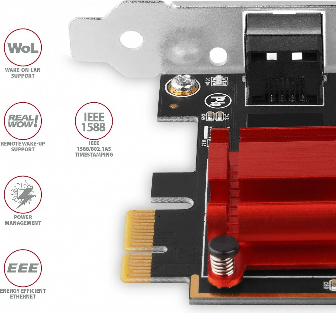 Kartë rrjeti AXAGON PCEE-G25, PCIe, 2.5 Gigabit Ethernet, 1x RJ-45, Realtek RTL8125B, me mbajtëse standarde dhe low-profile