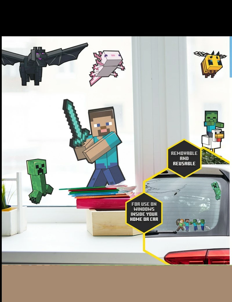 Set ngjitëse për dritare Paladone Minecraft, 34 copë, të heqshme dhe të ripërdorshme