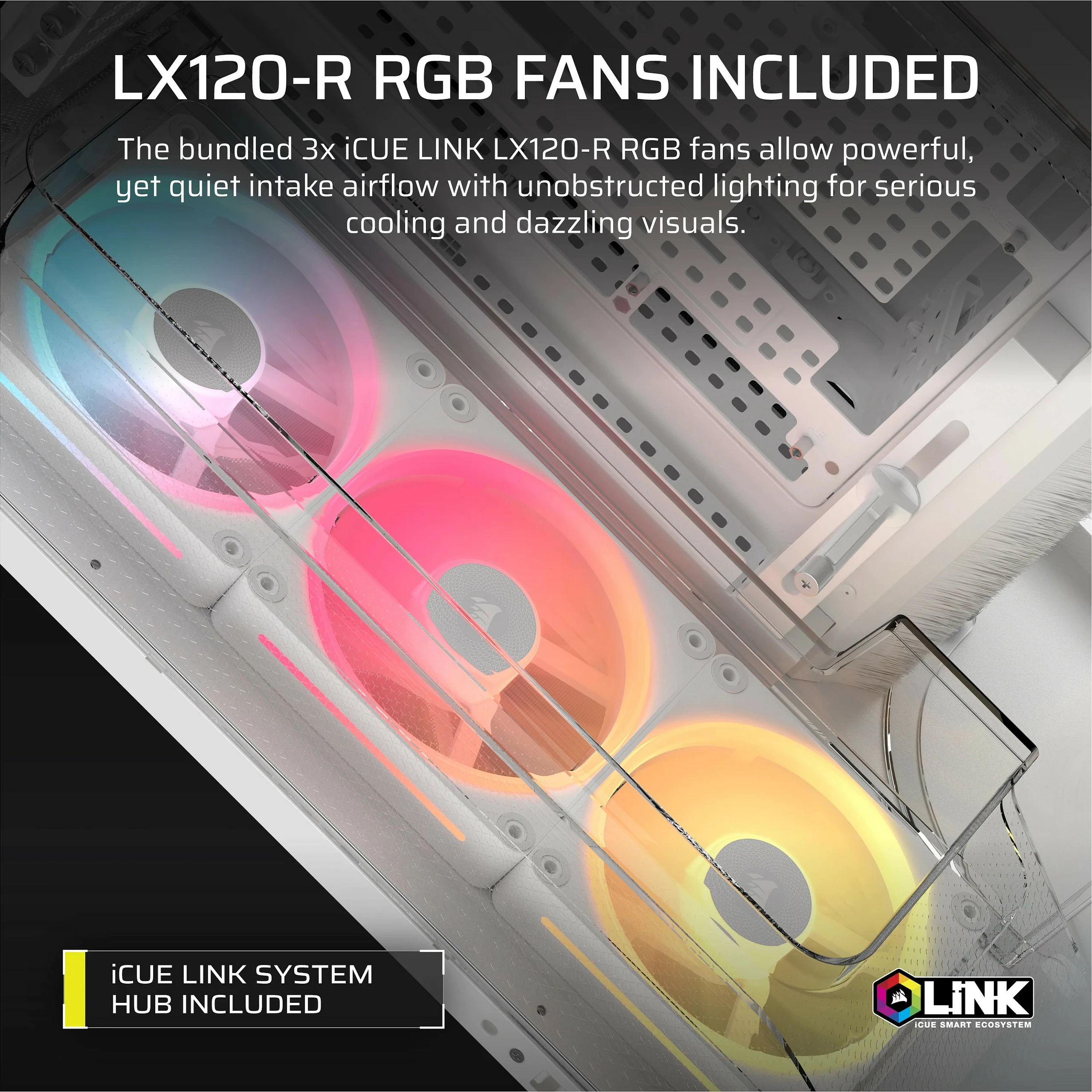 Kasë Corsair Air 5400 LX-R RGB iCUE LINK, Midi Tower ATX Gaming, Tempered Glass, RGB, e bardhë
