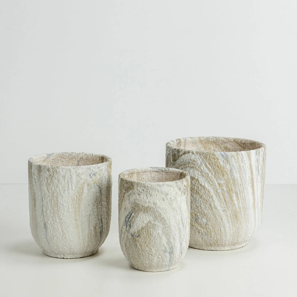 Set vazo PEDRA 3 copë, qeramikë, bezhë-bardhë, 30x30x31cm