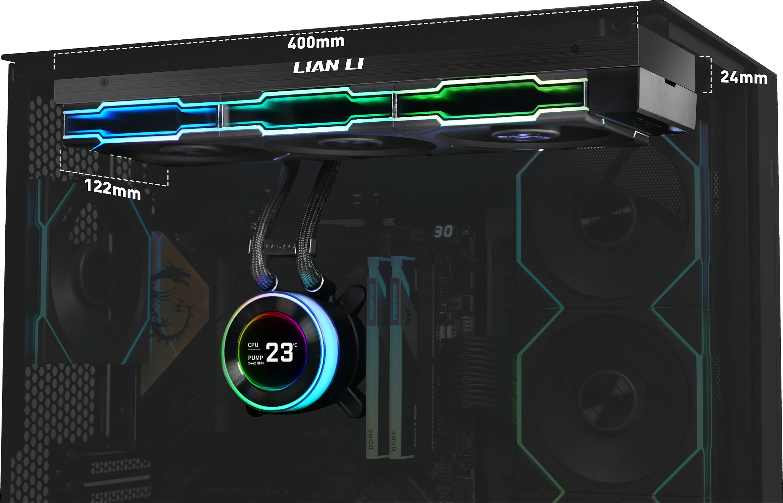 Ftohës CPU me ujë AiO Lian Li HYDROSHIFT II LCD-C 360TL, radiator 360mm, LCD, RGB, i zi